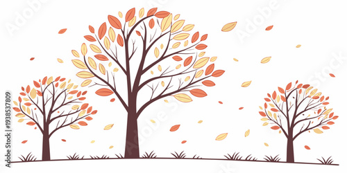 A serene autumn scene with trees shedding their colorful leaves in a peaceful setting Vector