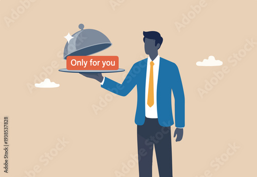 Special service only for you, best selection for business, consulting, advice or knowledge to be success, answer or solution concept, businessman hand serve dining tray with the word only for you