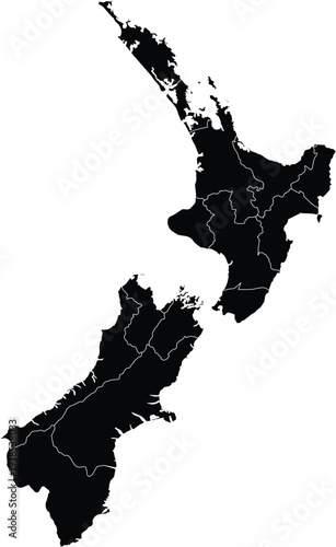 New Zealand map with regions outlined vector illustration