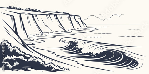 A serene and powerful waterfall cascading down a rocky cliff into a pool below Vector