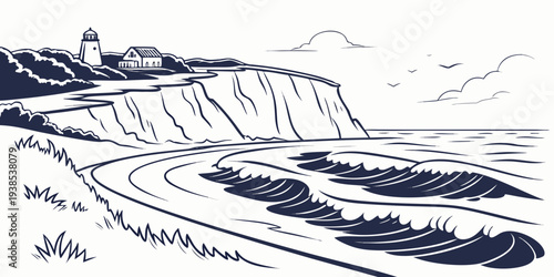 A serene landscape featuring a winding river flowing through a mountainous terrain. Vector