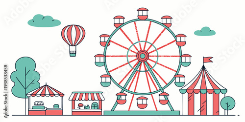 A vibrant amusement park with colorful rides and attractions for all ages Vector