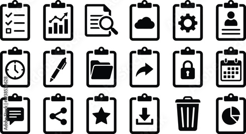 Collection of modern business and technology flat icons on white background