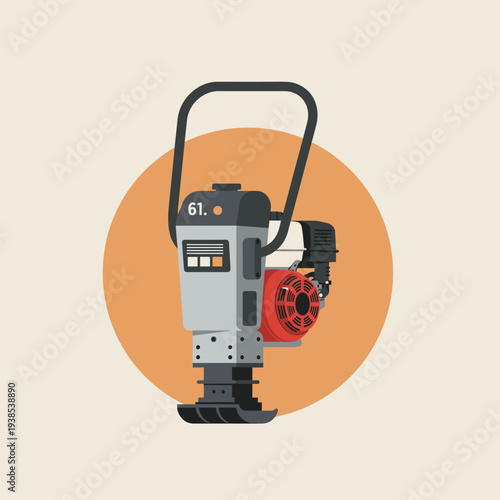 Illustration of a vibratory rammer or compactor, a heavy-duty machine used for compacting soil and asphalt in construction projects.