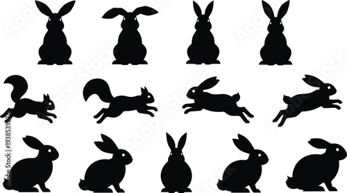 Collection of rabbit and squirrel silhouettes