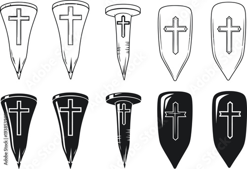 Variety of christian cross nail head illustrations