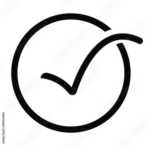 Thin Line Circular Check Mark Icon Representing Positive Results Successful Completion Approval and Quality Assurance Validation for Modern Minimalist Digital User Interfaces.