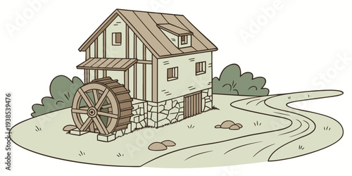 A quaint countryside house with a rustic charm and a horse grazing nearby Vector