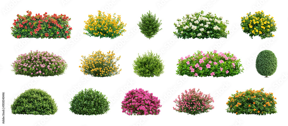 Naklejka premium PNG Colorful garden shrub collection on transparent background