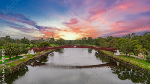 Obraz na płótnie Panoramic Aerial Drone view of Inner Suburbs of Melbourne housing, roof tops, th