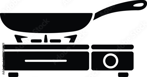 Portable gas stove saucepan silhouette vector illustration.