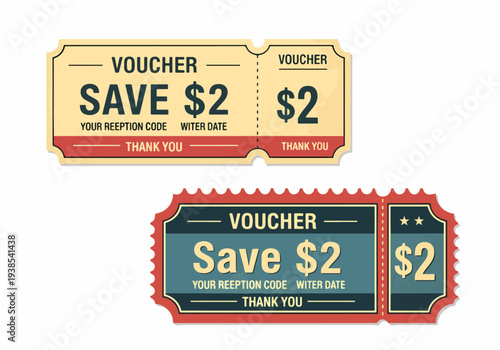 Classic sales voucher ticket providing $2 off for a limited time only