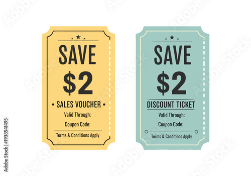 Elegant sales voucher ticket delivering $2 discount on your favorite products
