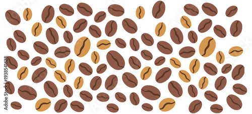 Coffee bean background in shades of brown, seamless white pattern design, roasted coffee beans texture, cafe beverage theme, aromatic coffee concept vector