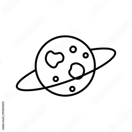 Minimalist Planet with Ring and Craters Line Art Illustration on White Background