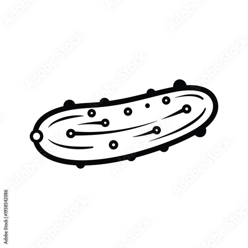 Black and White Line Art Illustration of a Pickle or Cucumber, Simple Gherkin Vector Icon