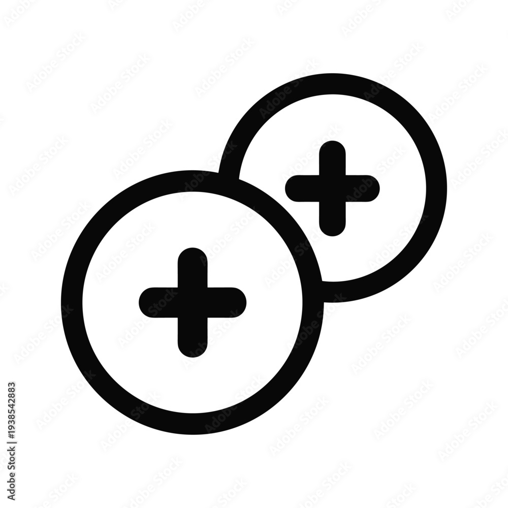 Fototapeta premium Add Users and Multiple Items Minimalist Line Icon with Overlapping Circles and Plus Symbols
