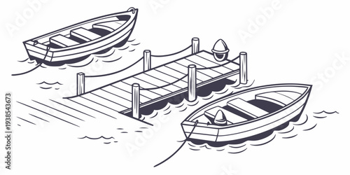 Boats are moored at a small dock Vector