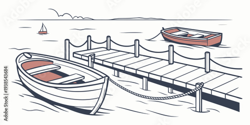 Boats are moored at a dock on a calm day Vector