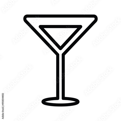 Minimalist Black and White Martini Glass Line Art Illustration - Elegant Cocktail Icon on White