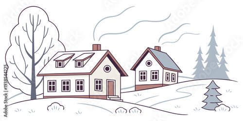 A house and a small building in a snowy landscape Vector