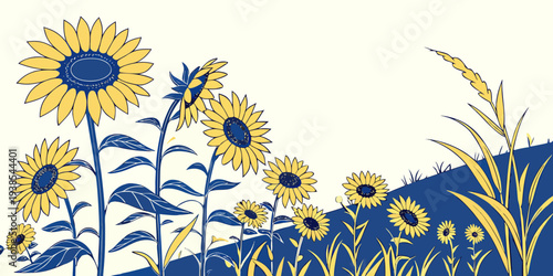 A field of sunflowers on a sunny day Vector