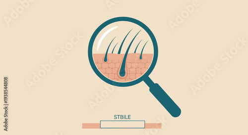 Magnifying glass examining a single hair follicle on the skin.