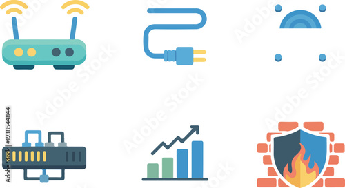 Clean Line Network Infrastructure Icon Pack with Internet Security Server and Data Communication Elements