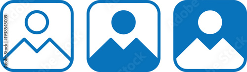Three variations of image placeholder icons for digital applications and websites with different fill and outline styles available for use