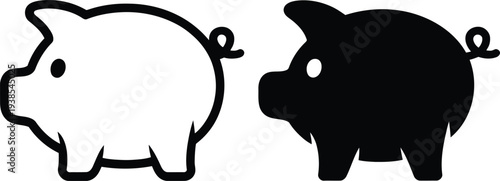Simple black and white illustration of two piggy banks facing each other on a plain background