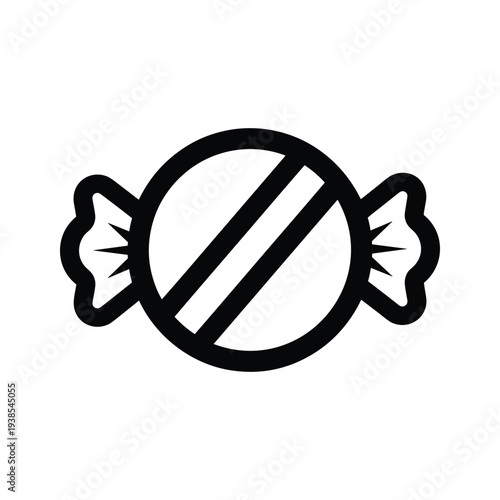 No Candy Prohibited Sign Illustration - Black and White Line Art Icon for Health and Diet