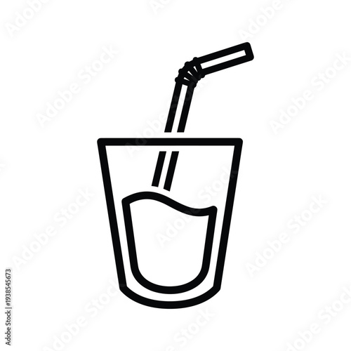 Tableau sur toile Minimalist Black and White Line Art Illustration of a Glass with a Flexible Stra