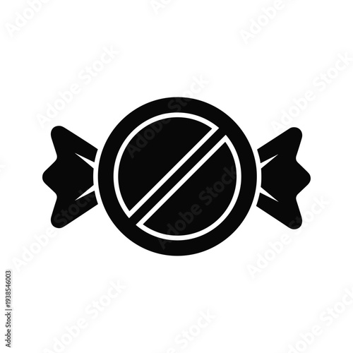No Candy Prohibition Sign Vector Icon - Sugar Free and Healthy Lifestyle Symbol