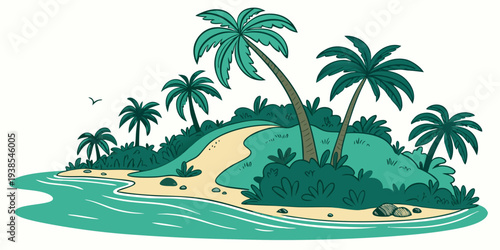 A small island with palm trees and a sandy beach Vector