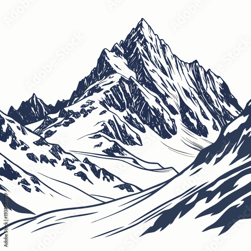 A stunning mountain range with snow covered peaks in a beautiful landscape