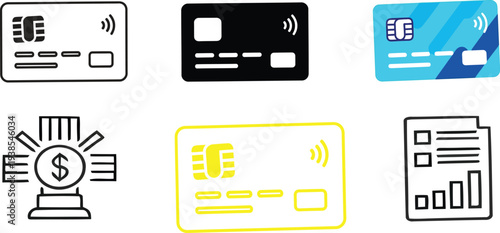 Financial icons and symbols in a simple line drawing style