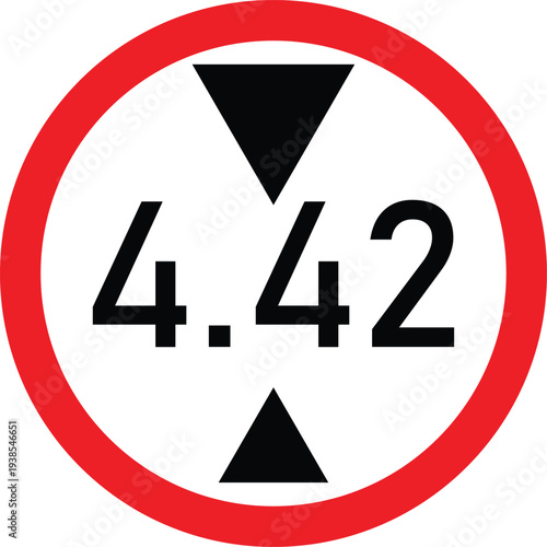4.42m height limit road sign, maximum vertical clearance restriction symbol, traffic vector icon
