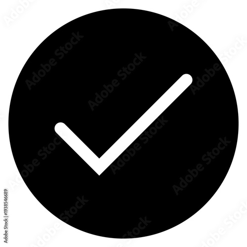 Minimalist Black Circle Checkmark Icon - Success Tick, Approved Status, and Task Completed Symbol for UI/UX Design