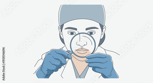 Doctor examining a patient's face with a magnifying glass.