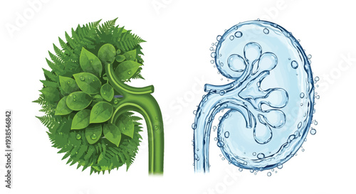A fern frond and a transparent kidney illustrating biological forms