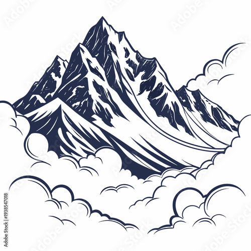 A stunning mountain range with snow and clouds in a beautiful scenic landscape