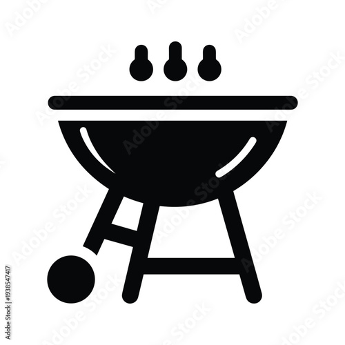 Minimalist Charcoal Kettle Grill Icon Silhouette - Black and White BBQ Illustration