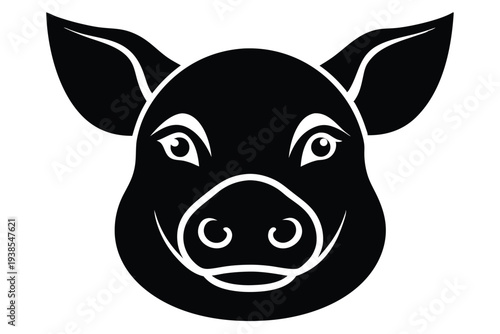 pig head silhouette line art vector illustration with a white background
