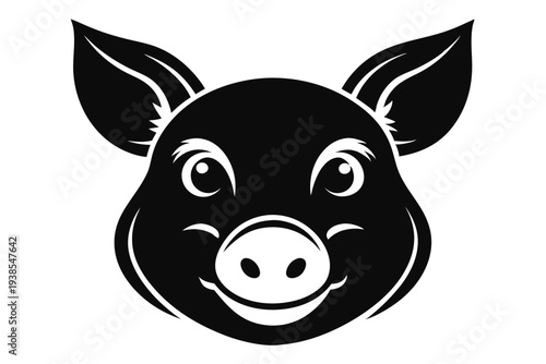 pig head silhouette line art vector illustration with a white background