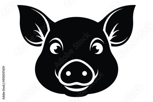 pig head silhouette line art vector illustration with a white background