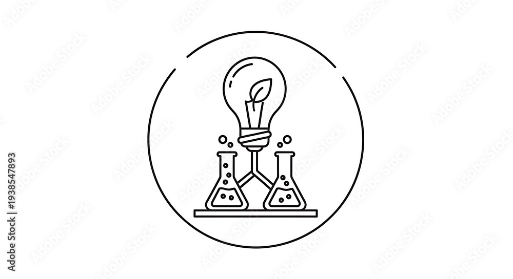 Fototapeta premium Innovative science concept with light bulb and beakers