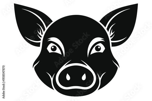 pig head silhouette line art vector illustration with a white background