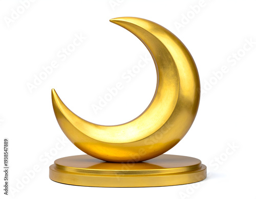 Polished gold crescent moon trophy on a circular base