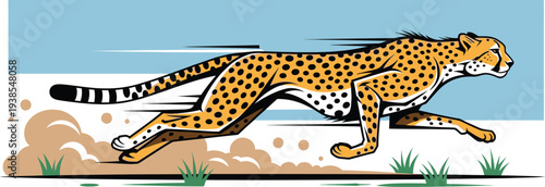 Fast cheetah running across a plain with motion blur effect