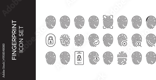 Fingerprint scanning icon set. Fingerprint identity and security symbols isolated on transparent background. Fingerprint icon signature signs for password encryption. Vector illustration.